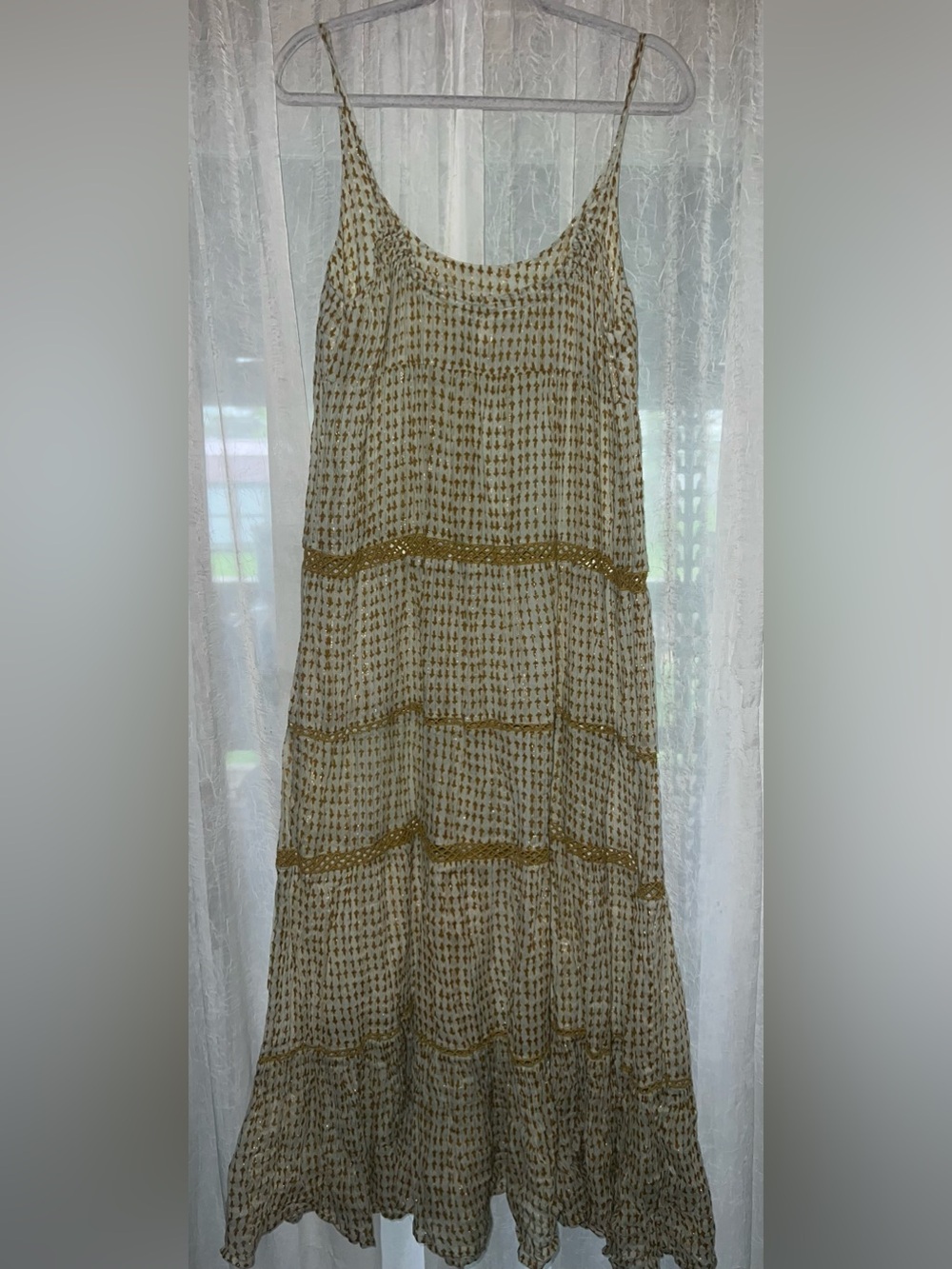 Free People Midnight Dance Tiered Metallic Printed Lattice Beach Maxi Dress S - Picture 5 of 5